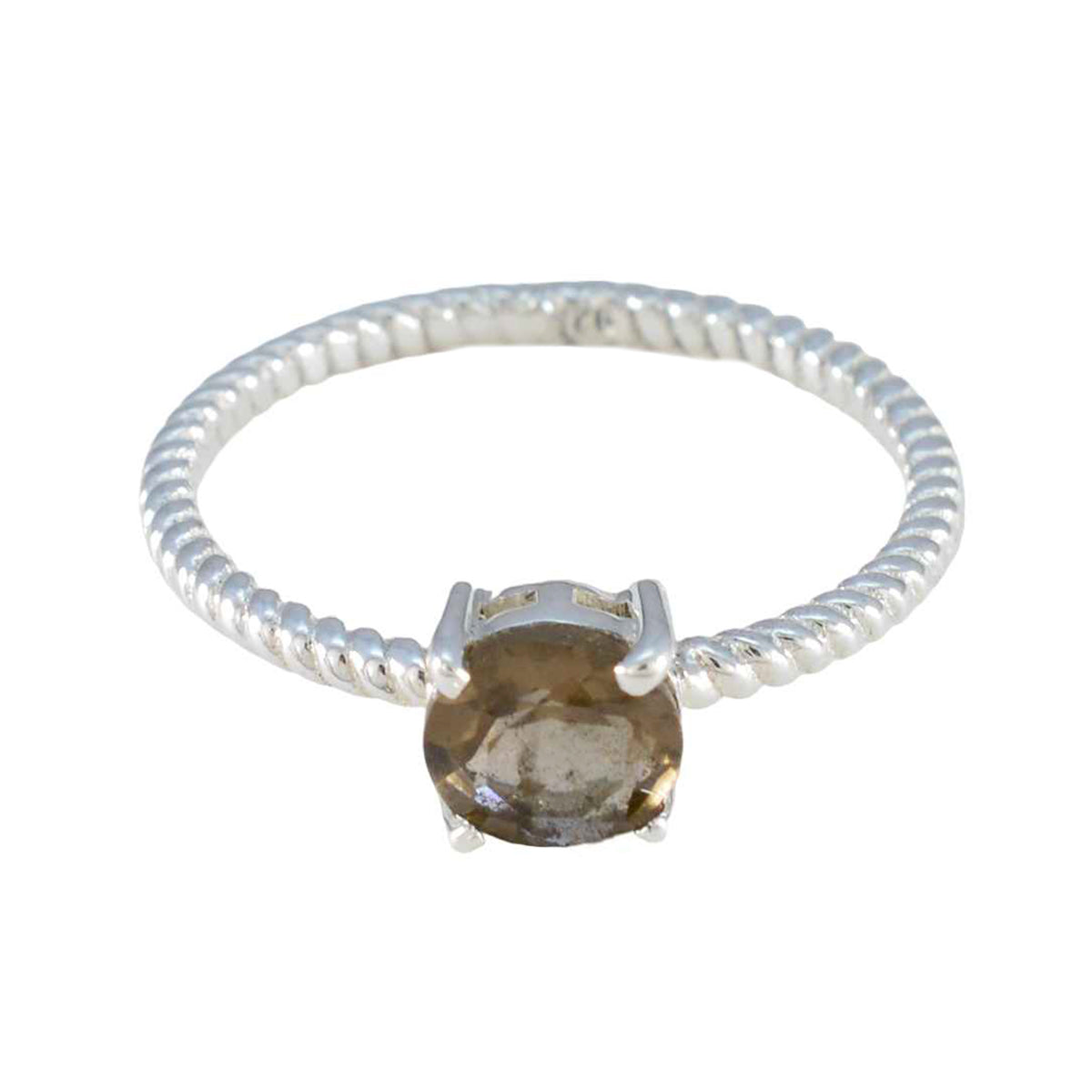 Smoky Quartz Solitaire Turkish 92.5 Silver Brown Gemstone Delicate Twist Ring Jewellery