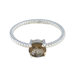 Smoky Quartz Solitaire Turkish 92.5 Silver Brown Gemstone Delicate Twist Ring Jewellery