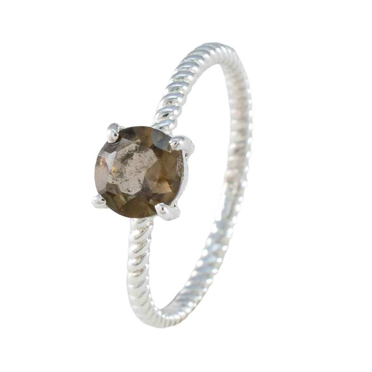 Smoky Quartz Solitaire Turkish 92.5 Silver Brown Gemstone Delicate Twist Ring Jewellery