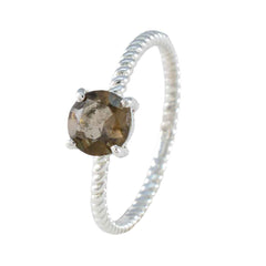 Smoky Quartz Solitaire Turkish 92.5 Silver Brown Gemstone Delicate Twist Ring Jewellery