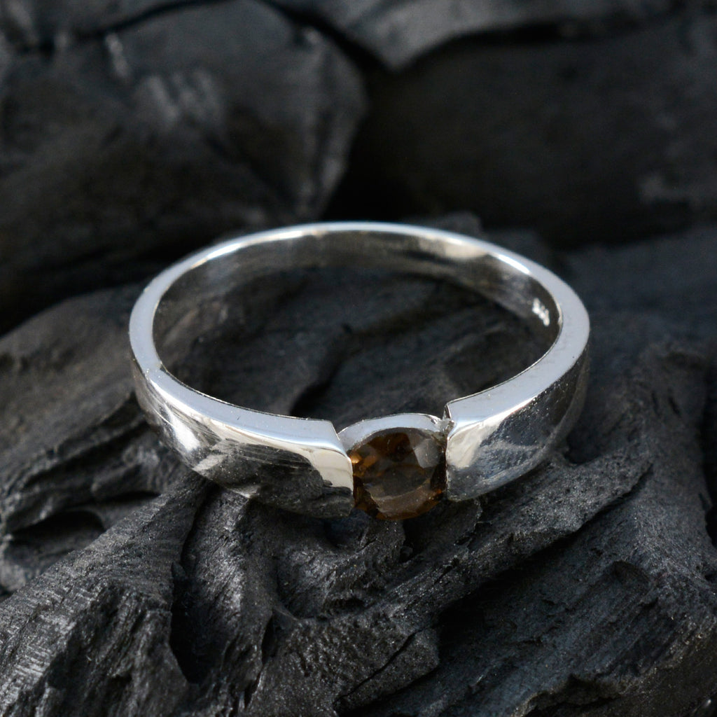 Smoky Quartz Solitaire African 92.5 Silver Brown Gemstones Slim Trendy Ring Jewelry