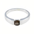 Smoky Quartz Solitaire African 92.5 Silver Brown Gemstones Slim Trendy Ring Jewelry