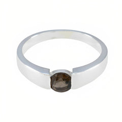 Smoky Quartz Solitaire African 92.5 Silver Brown Gemstones Slim Trendy Ring Jewelry