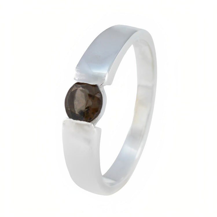 Smoky Quartz Solitaire African 92.5 Silver Brown Gemstones Slim Trendy Ring Jewelry