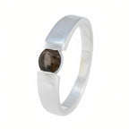 Smoky Quartz Solitaire African 92.5 Silver Brown Gemstones Slim Trendy Ring Jewelry
