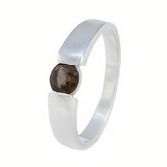 Smoky Quartz Solitaire African 92.5 Silver Brown Gemstones Slim Trendy Ring Jewelry