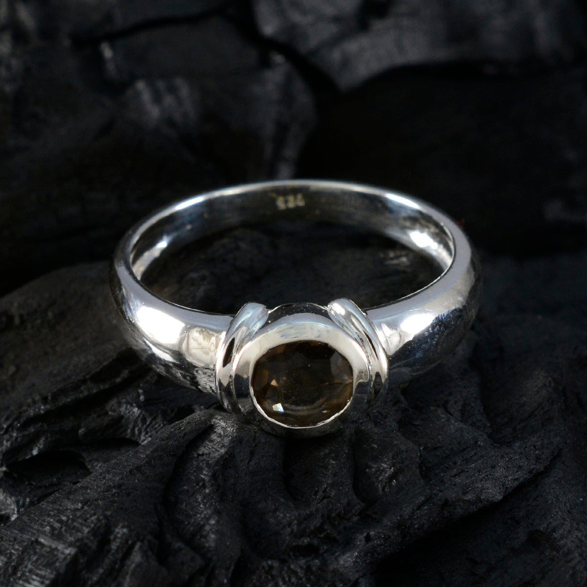 Smoky Quartz Solitaire Indian Sterling Silver Brown Gems Featherlight Feminine Ring Jewellery