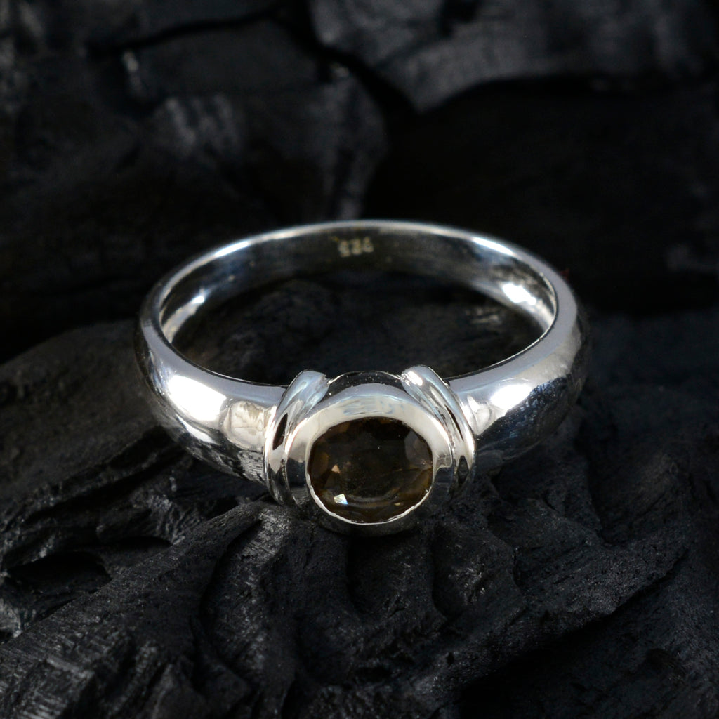 Smoky Quartz Solitaire Indian Sterling Silver Brown Gems Featherlight Feminine Ring Jewellery