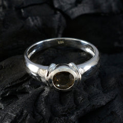 Smoky Quartz Solitaire Indian Sterling Silver Brown Gems Featherlight Feminine Ring Jewellery