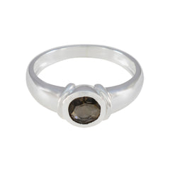 Smoky Quartz Solitaire Indian Sterling Silver Brown Gems Featherlight Feminine Ring Jewellery