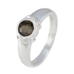 Smoky Quartz Solitaire Indian Sterling Silver Brown Gems Featherlight Feminine Ring Jewellery