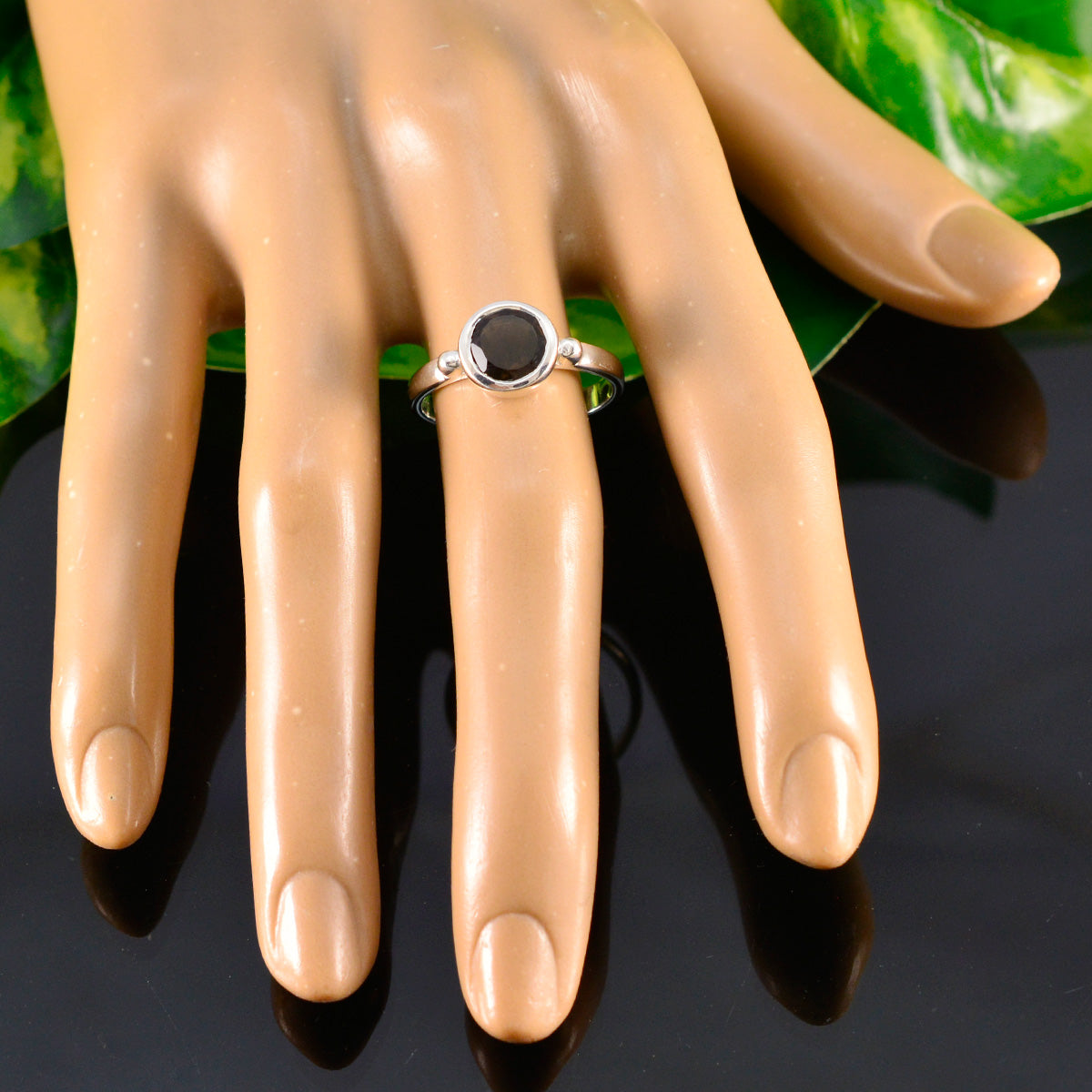 Smoky Quartz Solitaire African 925 Sterling Silver Brown Gemstones Slim Abstract Ring Jewellery