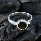 Smoky Quartz Solitaire African 925 Sterling Silver Brown Gemstones Slim Abstract Ring Jewellery