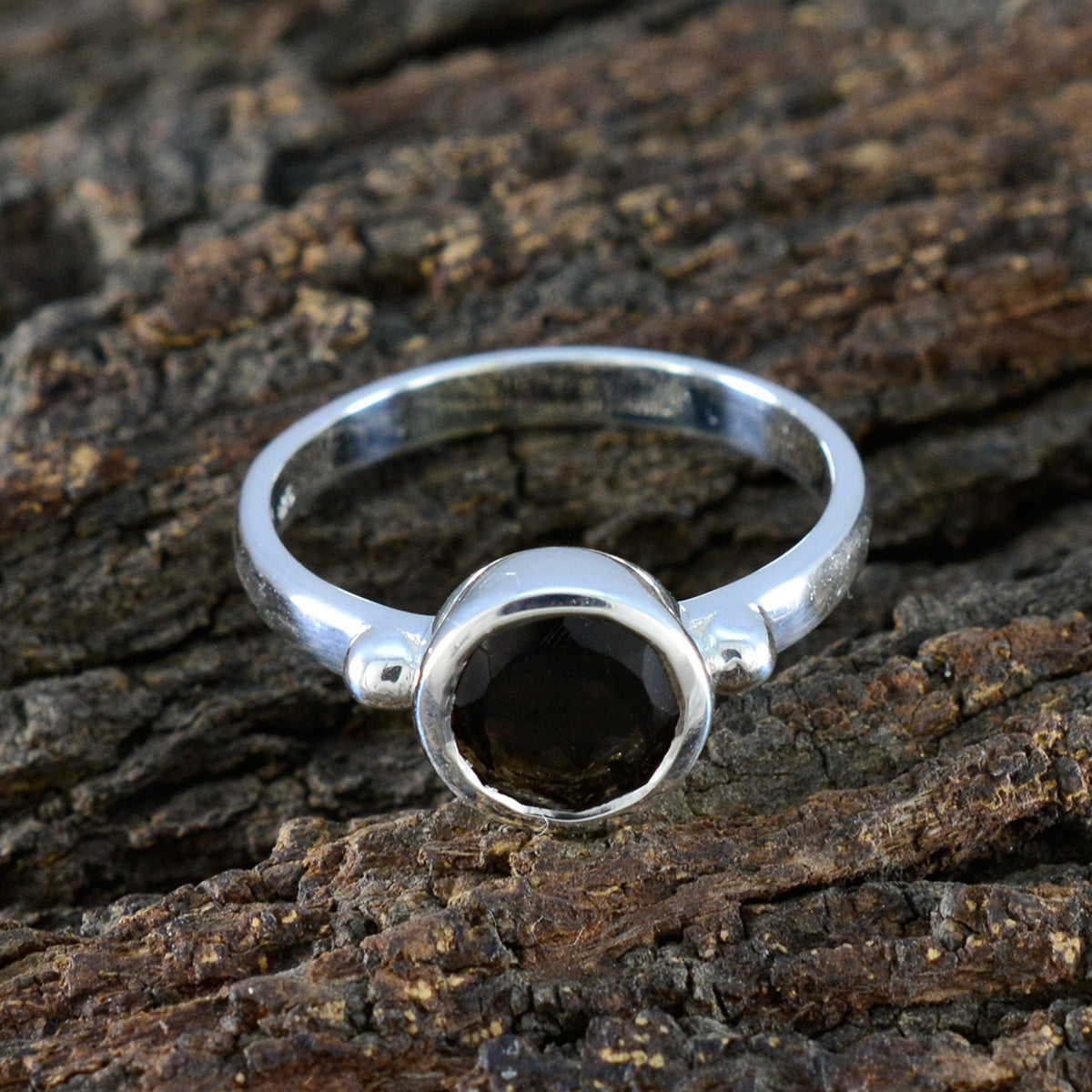 Smoky Quartz Solitaire African 925 Sterling Silver Brown Gemstones Slim Abstract Ring Jewellery