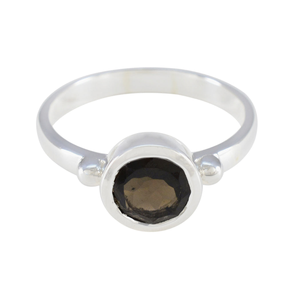 Smoky Quartz Solitaire African 925 Sterling Silver Brown Gemstones Slim Abstract Ring Jewellery
