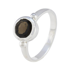 Smoky Quartz Solitaire African 925 Sterling Silver Brown Gemstones Slim Abstract Ring Jewellery