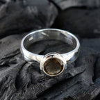 Smoky Quartz Solitaire Indian Sterling Silver Brown Gemstone Tiny Luxurious Ring Jewellery