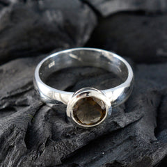 Smoky Quartz Solitaire Indian Sterling Silver Brown Gemstone Tiny Luxurious Ring Jewellery