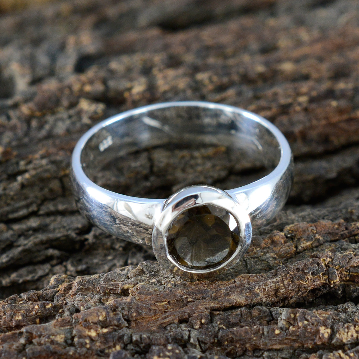 Smoky Quartz Solitaire Indian Sterling Silver Brown Gemstone Tiny Luxurious Ring Jewellery