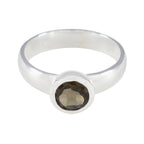 Smoky Quartz Solitaire Indian Sterling Silver Brown Gemstone Tiny Luxurious Ring Jewellery