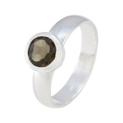 Smoky Quartz Solitaire Indian Sterling Silver Brown Gemstone Tiny Luxurious Ring Jewellery