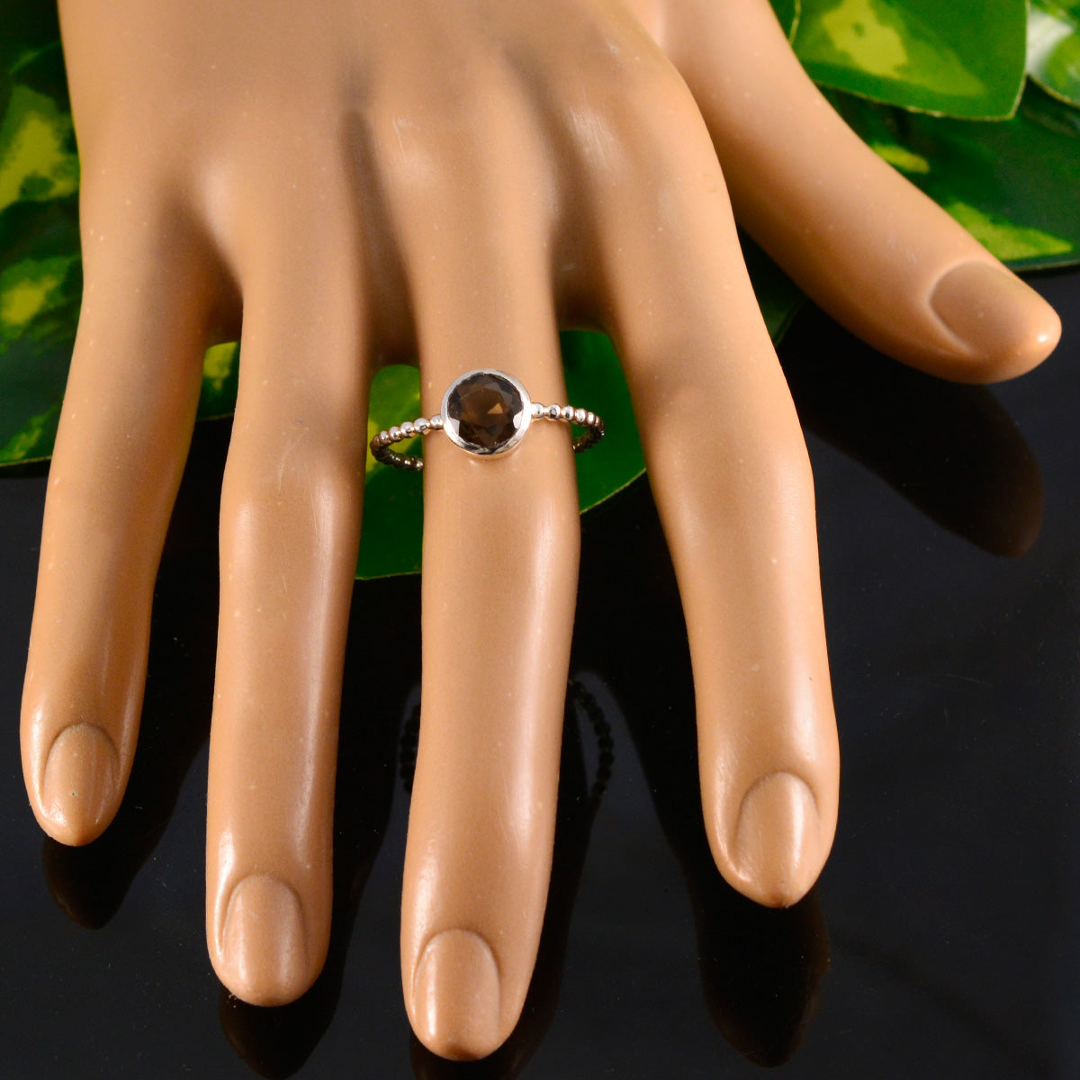 Smoky Quartz Solitaire Turkish 925 Sterling Silver Brown Gemstones Delicate Twist Ring Jewelry