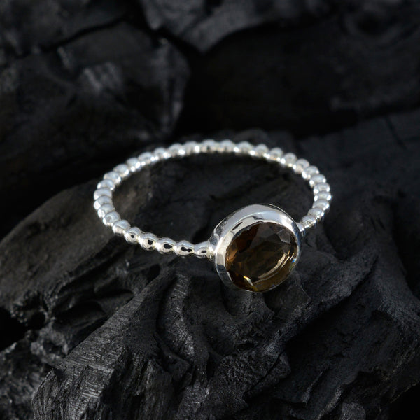 Smoky Quartz Solitaire Turkish 925 Sterling Silver Brown Gemstones Delicate Twist Ring Jewelry