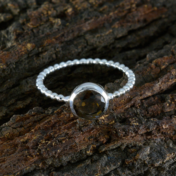 Smoky Quartz Solitaire Turkish 925 Sterling Silver Brown Gemstones Delicate Twist Ring Jewelry