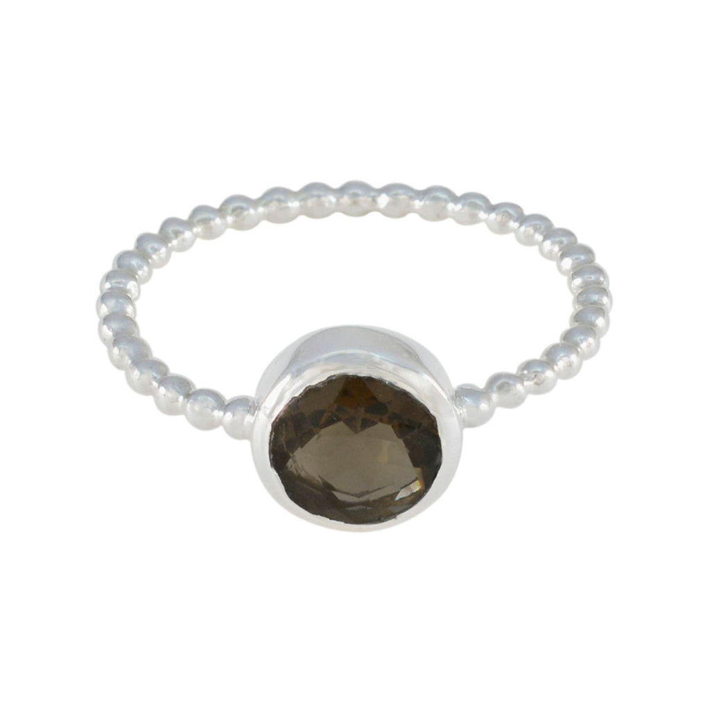 Smoky Quartz Solitaire Turkish 925 Sterling Silver Brown Gemstones Delicate Twist Ring Jewelry