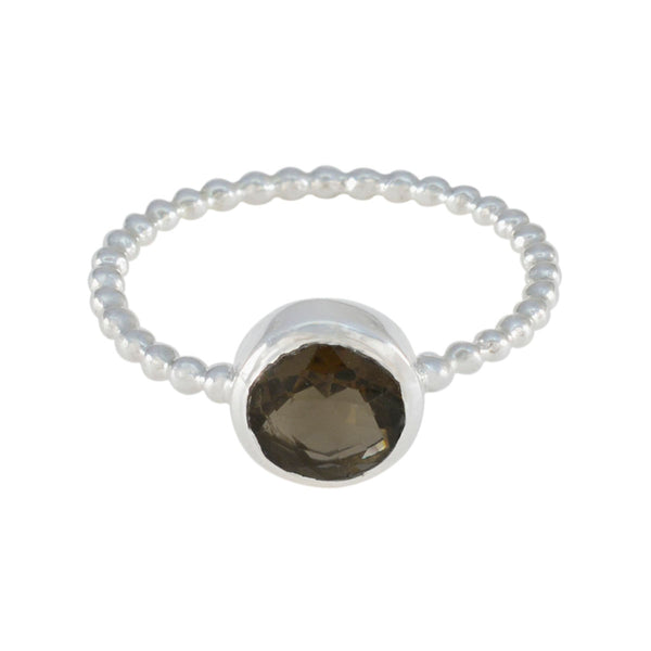 Smoky Quartz Solitaire Turkish 925 Sterling Silver Brown Gemstones Delicate Twist Ring Jewelry