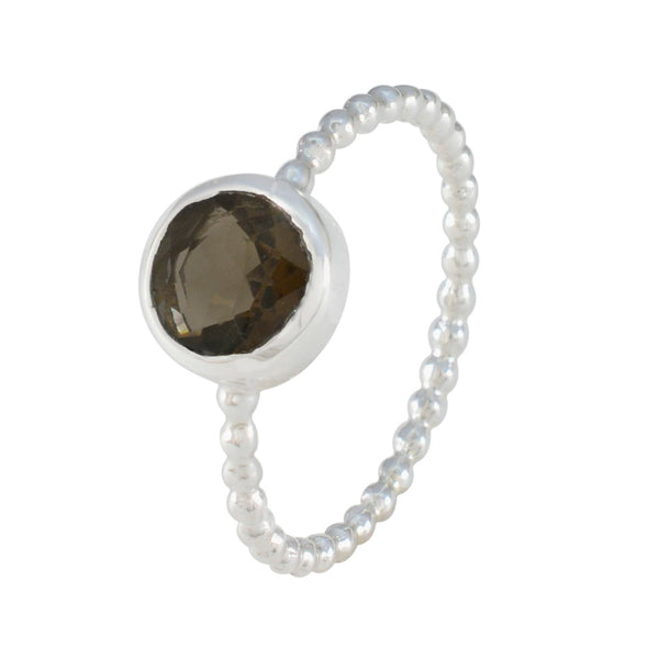 Smoky Quartz Solitaire Turkish 925 Sterling Silver Brown Gemstones Delicate Twist Ring Jewelry