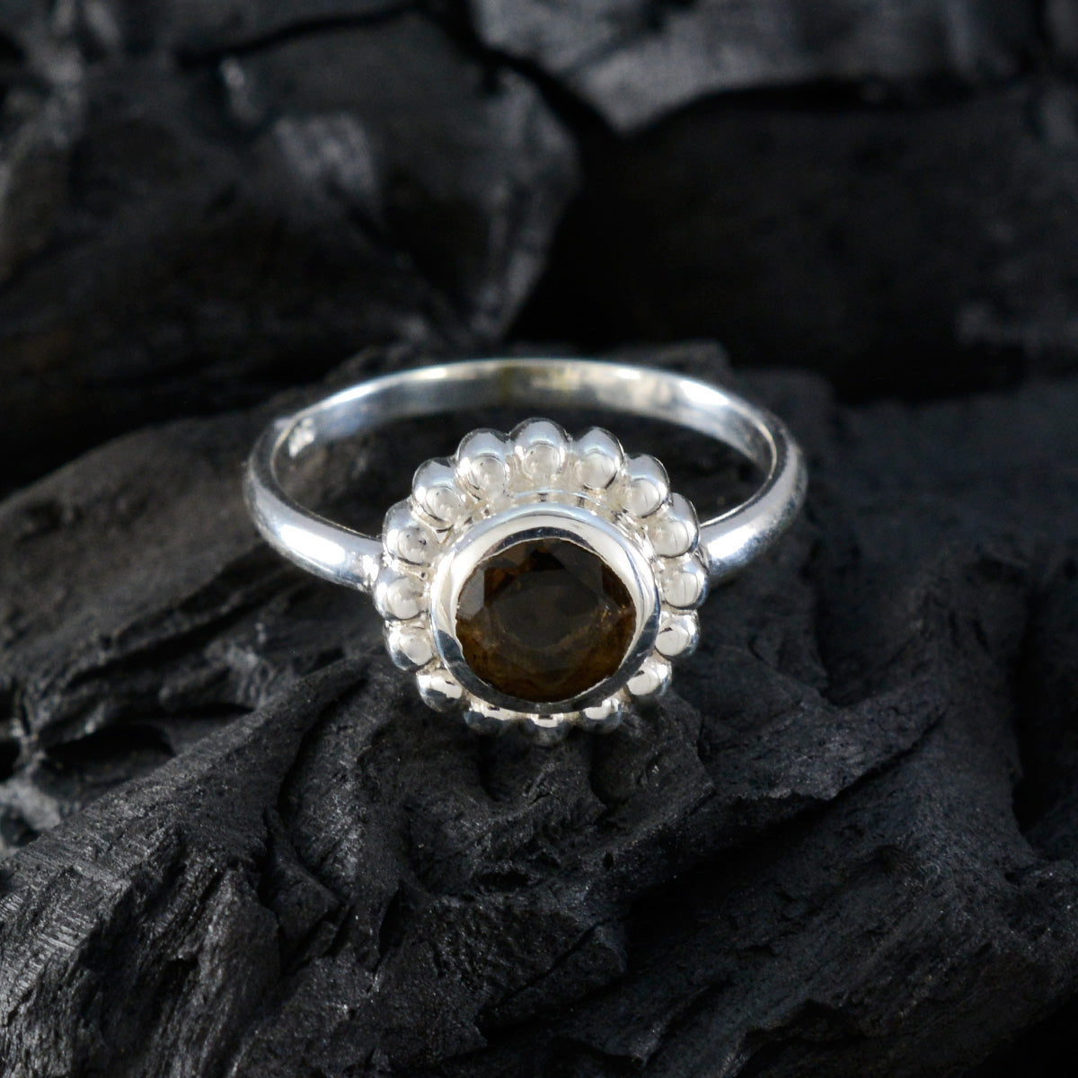 Smoky Quartz Solitaire American Silver Brown Gems Whisper thin Glamorous Ring Jewellery