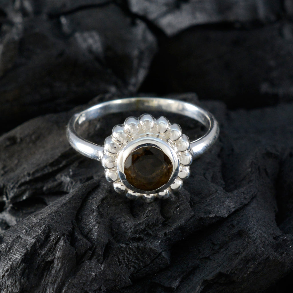 Smoky Quartz Solitaire American Silver Brown Gems Whisper thin Glamorous Ring Jewellery