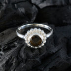 Smoky Quartz Solitaire American Silver Brown Gems Whisper thin Glamorous Ring Jewellery