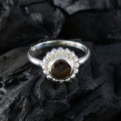 Smoky Quartz Solitaire American Silver Brown Gems Whisper thin Glamorous Ring Jewellery