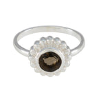 Smoky Quartz Solitaire American Silver Brown Gems Whisper thin Glamorous Ring Jewellery