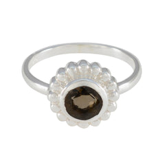 Smoky Quartz Solitaire American Silver Brown Gems Whisper thin Glamorous Ring Jewellery