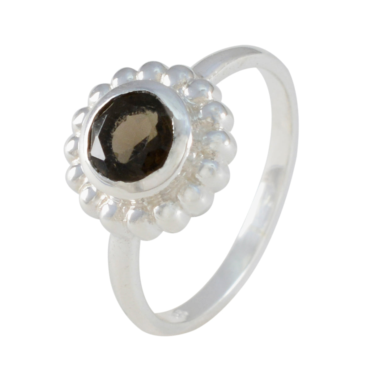 Smoky Quartz Solitaire American Silver Brown Gems Whisper thin Glamorous Ring Jewellery