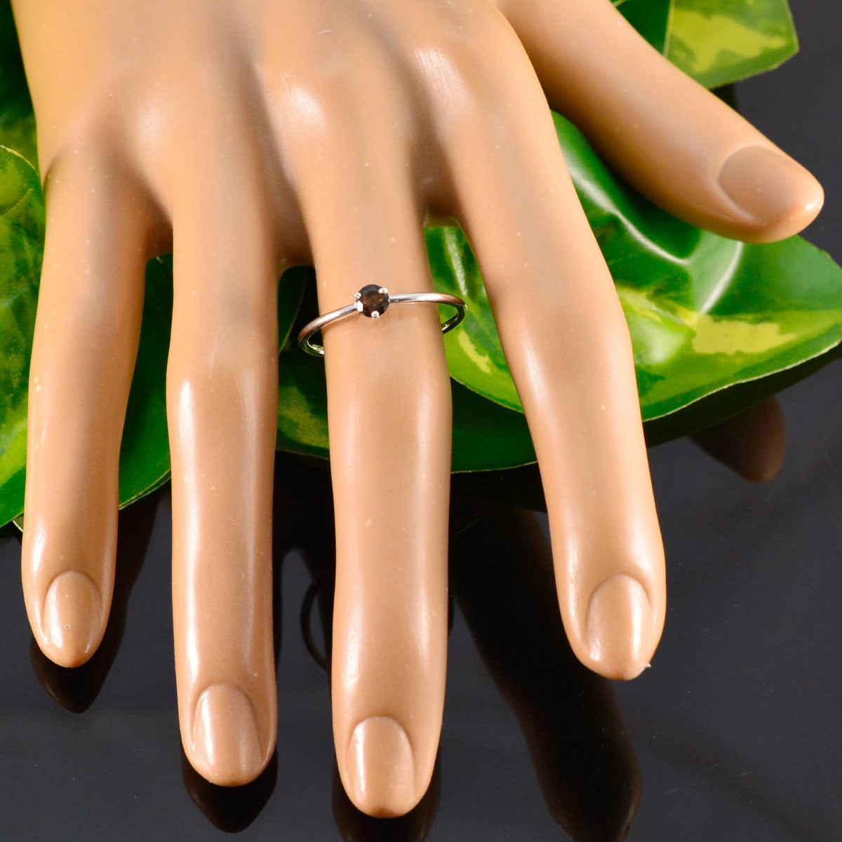 Smoky Quartz Solitaire Turkish Sterling Silver Brown Gemstones Minimalist Trendy Ring Jewelry