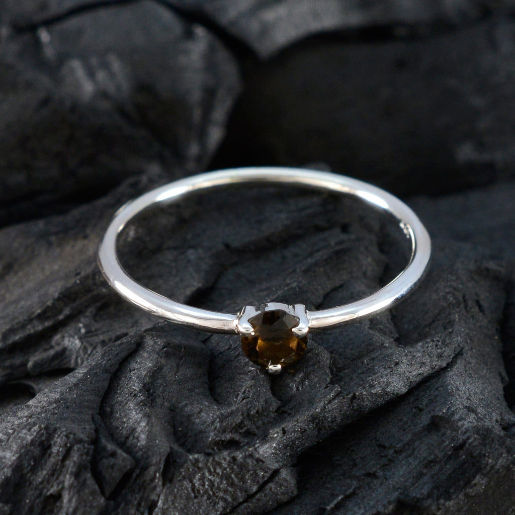 Smoky Quartz Solitaire Turkish Sterling Silver Brown Gemstones Minimalist Trendy Ring Jewelry