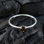 Smoky Quartz Solitaire Turkish Sterling Silver Brown Gemstones Minimalist Trendy Ring Jewelry