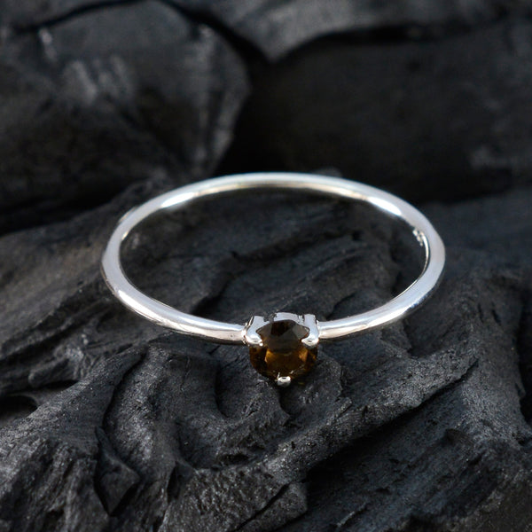 Smoky Quartz Solitaire Turkish Sterling Silver Brown Gemstones Minimalist Trendy Ring Jewelry