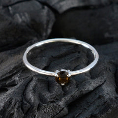 Smoky Quartz Solitaire Turkish Sterling Silver Brown Gemstones Minimalist Trendy Ring Jewelry