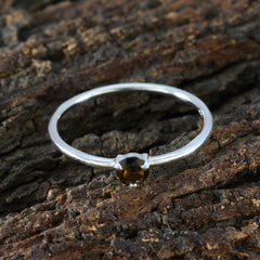 Smoky Quartz Solitaire Turkish Sterling Silver Brown Gemstones Minimalist Trendy Ring Jewelry
