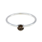 Smoky Quartz Solitaire Turkish Sterling Silver Brown Gemstones Minimalist Trendy Ring Jewelry