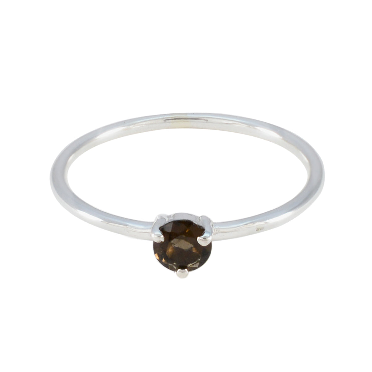 Smoky Quartz Solitaire Turkish Sterling Silver Brown Gemstones Minimalist Trendy Ring Jewelry