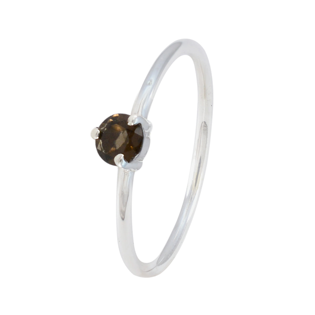 Smoky Quartz Solitaire Turkish Sterling Silver Brown Gemstones Minimalist Trendy Ring Jewelry