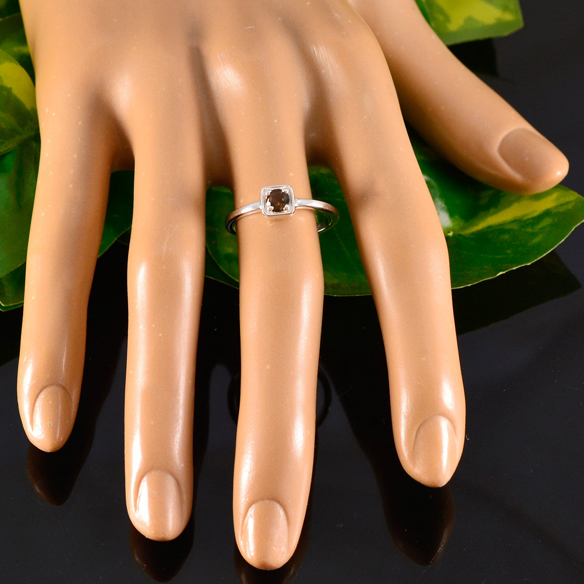 Smoky Quartz Solitaire Turkish Silver Brown Gemstone Delicate Trendy Ring Jewelry