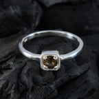 Smoky Quartz Solitaire Turkish Silver Brown Gemstone Delicate Trendy Ring Jewelry