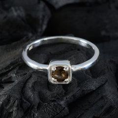 Smoky Quartz Solitaire Turkish Silver Brown Gemstone Delicate Trendy Ring Jewelry